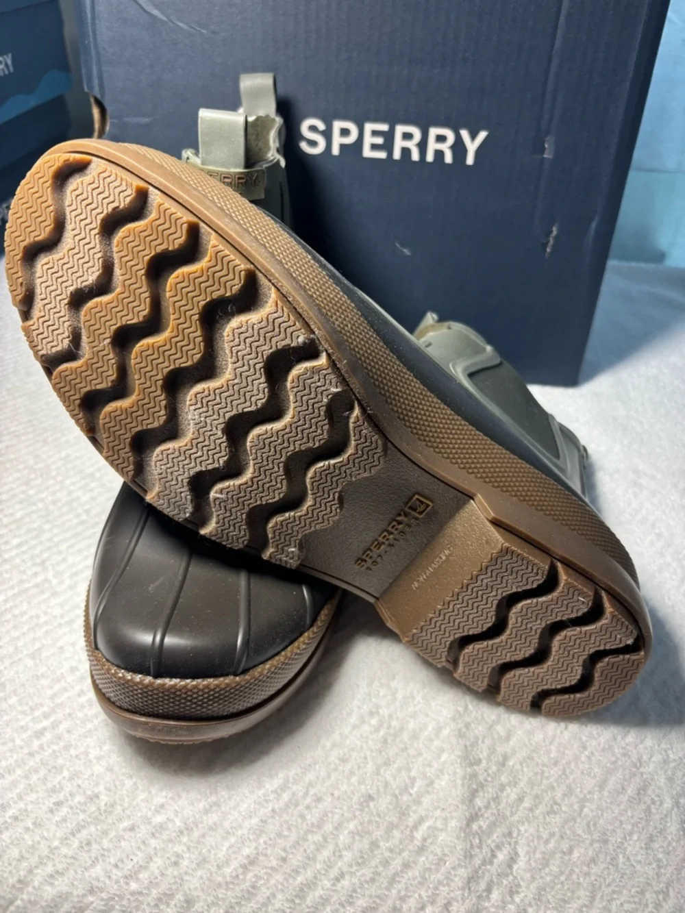 Sperry Olive Green and Brown Waterproof Chelsea Duck Boots